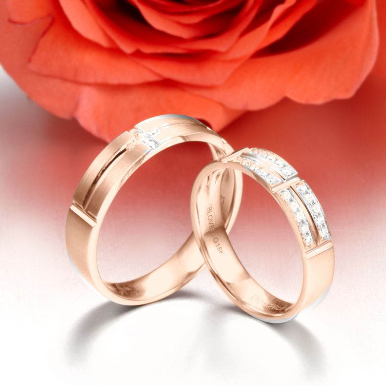 Alliances Couple - Or rose - Diamants - 4