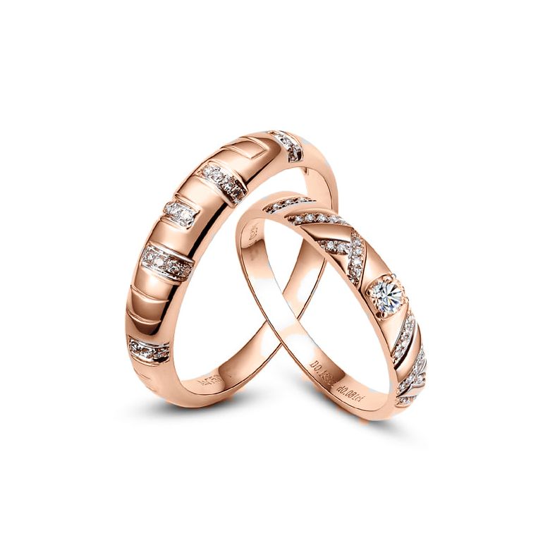 Duo d'alliances parsemée - Or rose, diamants - 2