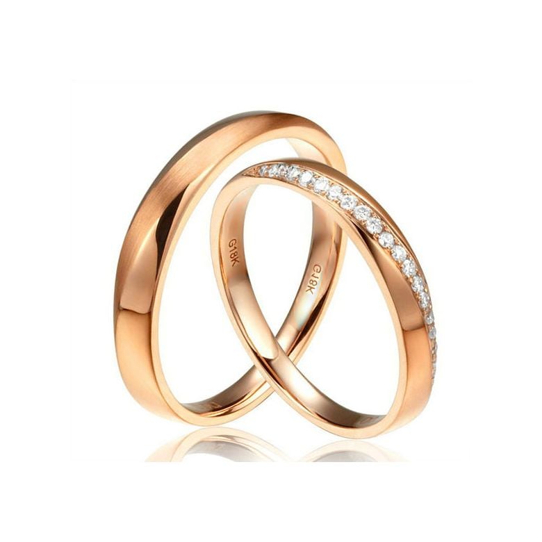 Alliances modernes homme et femme. Or rose 18cts, diamants | Aurélia & Quinto - 1