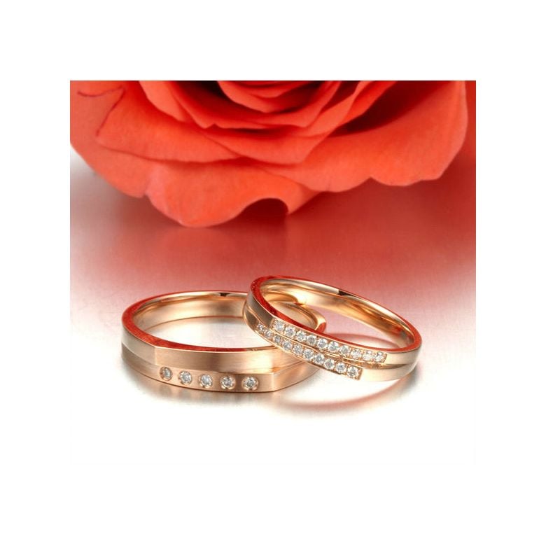 Alliances Homme et Femme en Or Rose 18cts et Diamants - 4