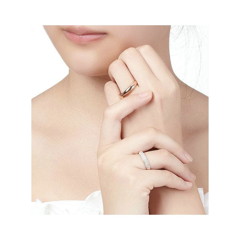 Alliances duo bombées Or rose 18 carats. Sertissage diamants - 4