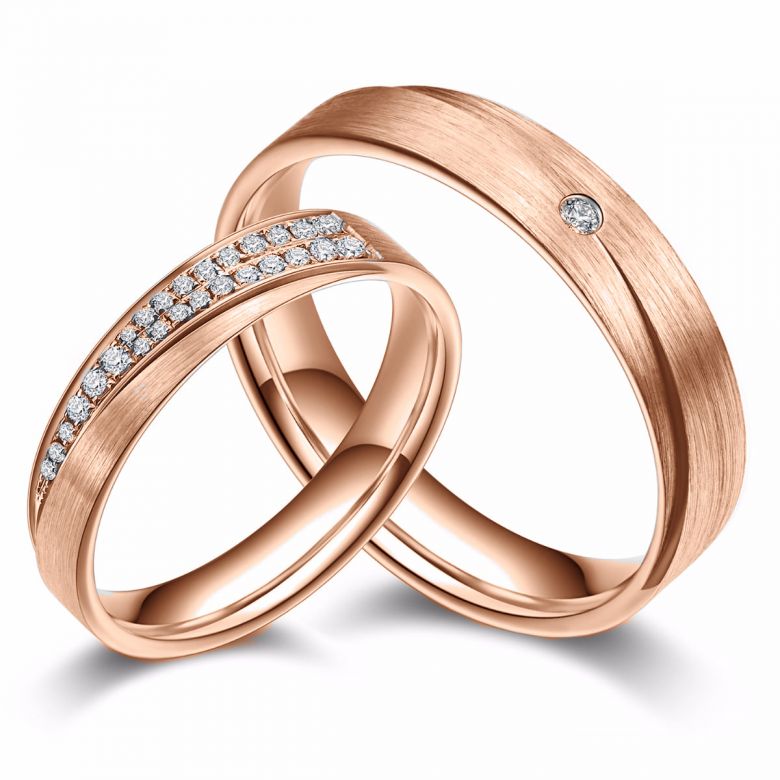 Alliances Duo Sillage Amoureux en Or Rose et Diamants | Gemperles - 1