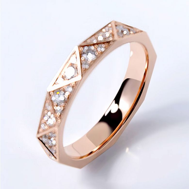 Alliance Triangulaire Or Rose 18 carats Diamants | Gemperles - 4