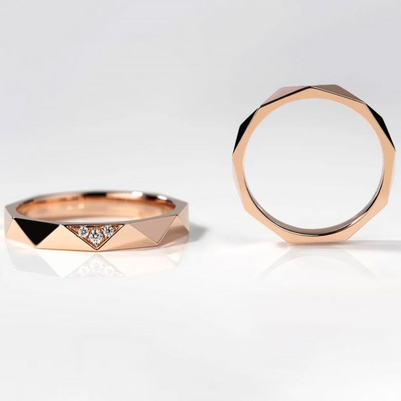 Alliance de Mariage Triangulaire en Or Rose 18ct avec Diamants - 3