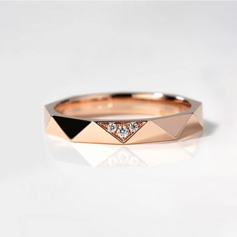 Alliance Triangulaire Homme en Or Rose 18ct et Diamants - 2