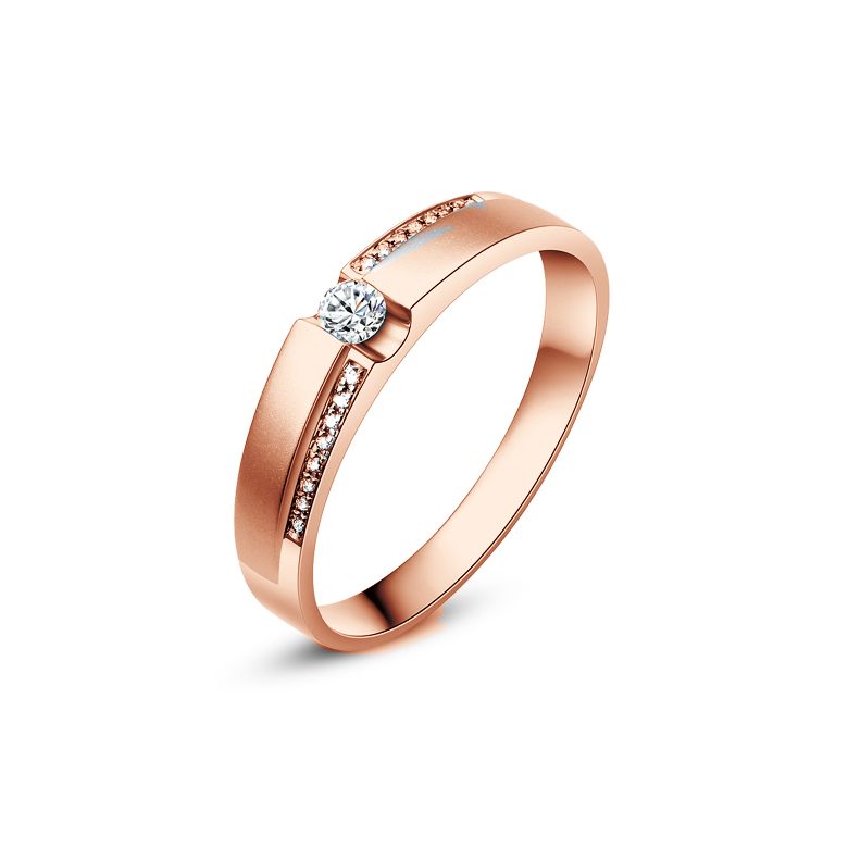 Alliance solitaire or rose 750/1000 - Bague Femme diamants - 1
