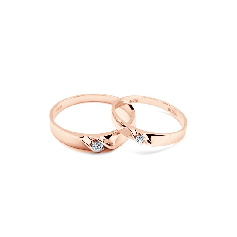 Alliance mariage en or - Alliance Femme - Or rose 18 carats - Diamant - 2