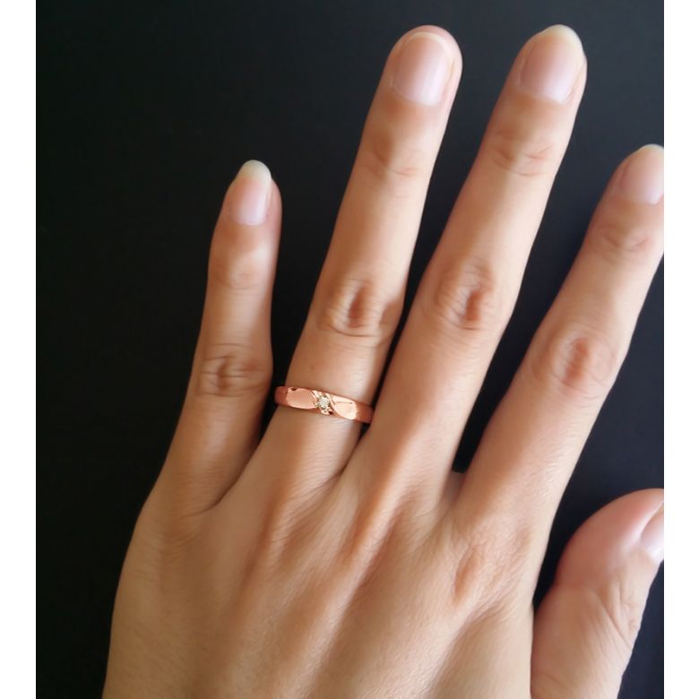 Alliance mariage en or - Alliance Femme - Or rose 18 carats - Diamant - 5