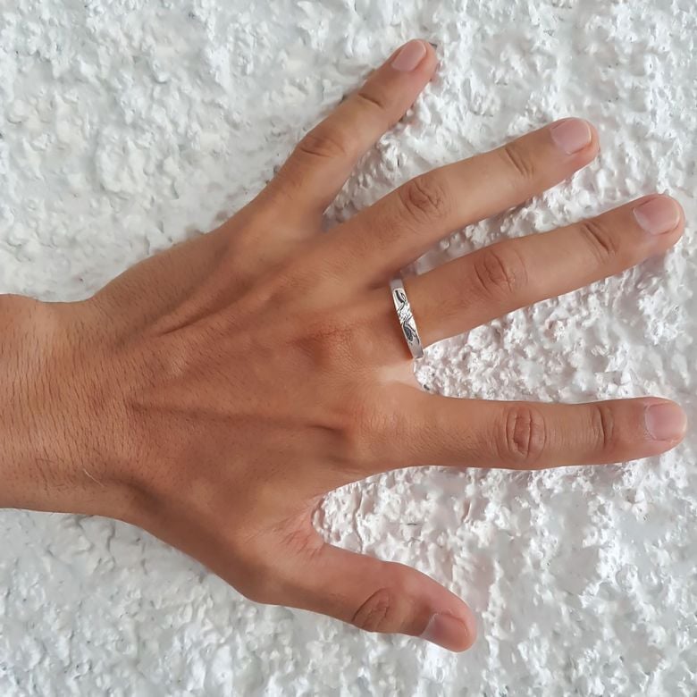 Alliance mariage en or - Alliance Homme - Or blanc 18 carats - Diamant - 4