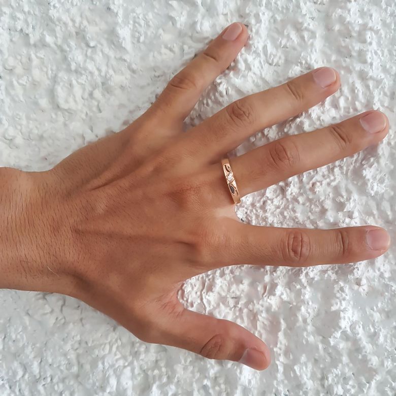 Alliance mariage en or - Alliance Homme - Or rose 18 carats - Diamant - 4