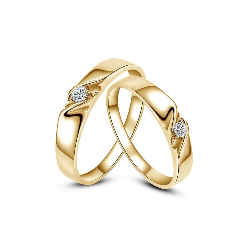 Alliances mariage en or - Alliances Duo - Or jaune 18 carats - Diamant - 1