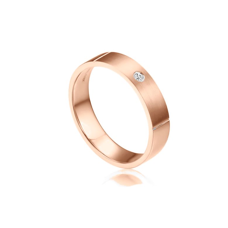 Alliance Mariage Homme Hare I Or rose Poli Brossé, Diamant - 1