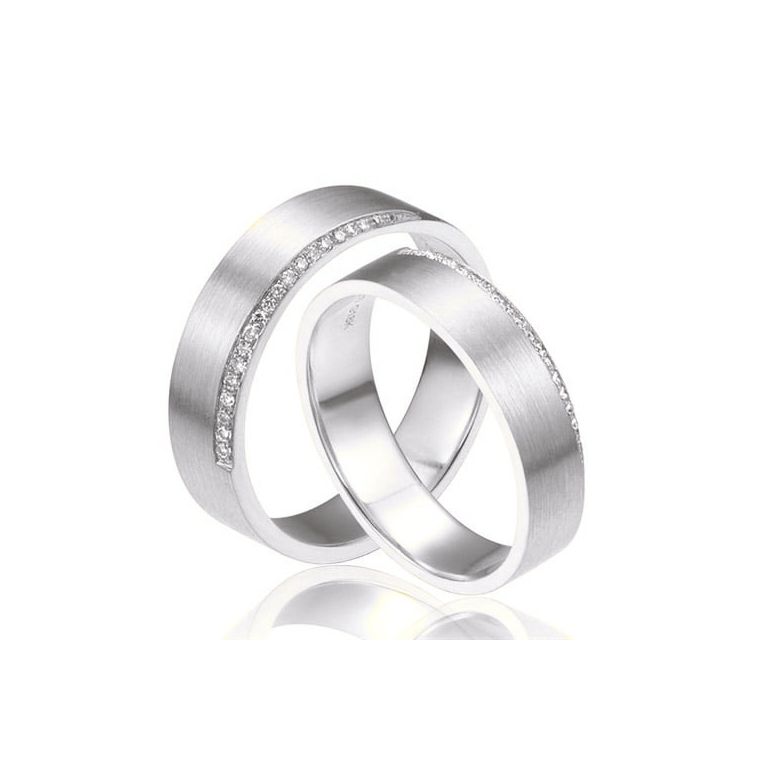 Alliances Couple. Or blanc. Diamants 0.120ct - 1