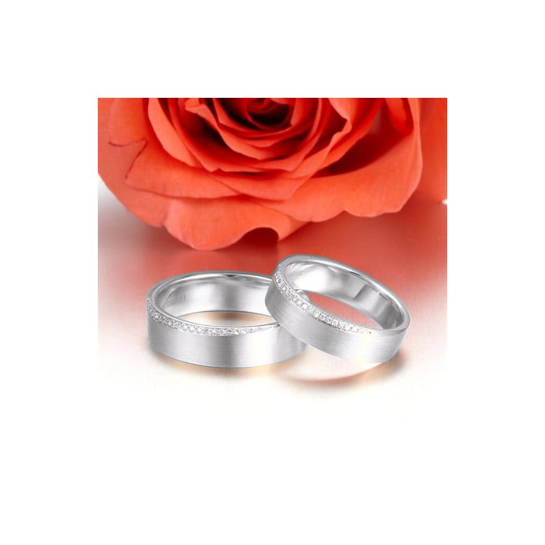 Alliances Couple. Or blanc. Diamants 0.120ct - 4
