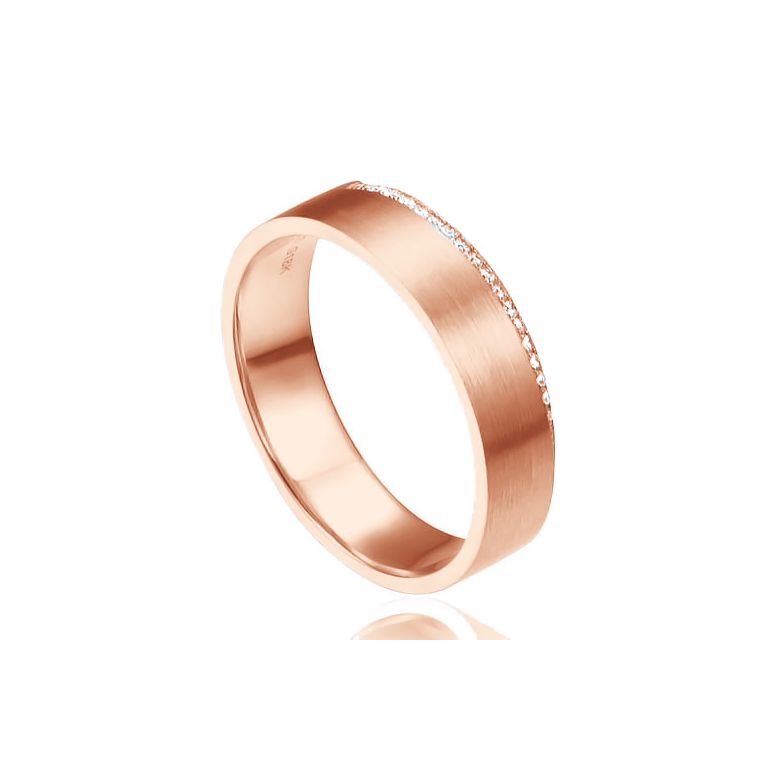 Alliance Prielle- Or Rose Brossé 18cts pour Femme - Liseré de 19 Diamants | Gemperles - 1
