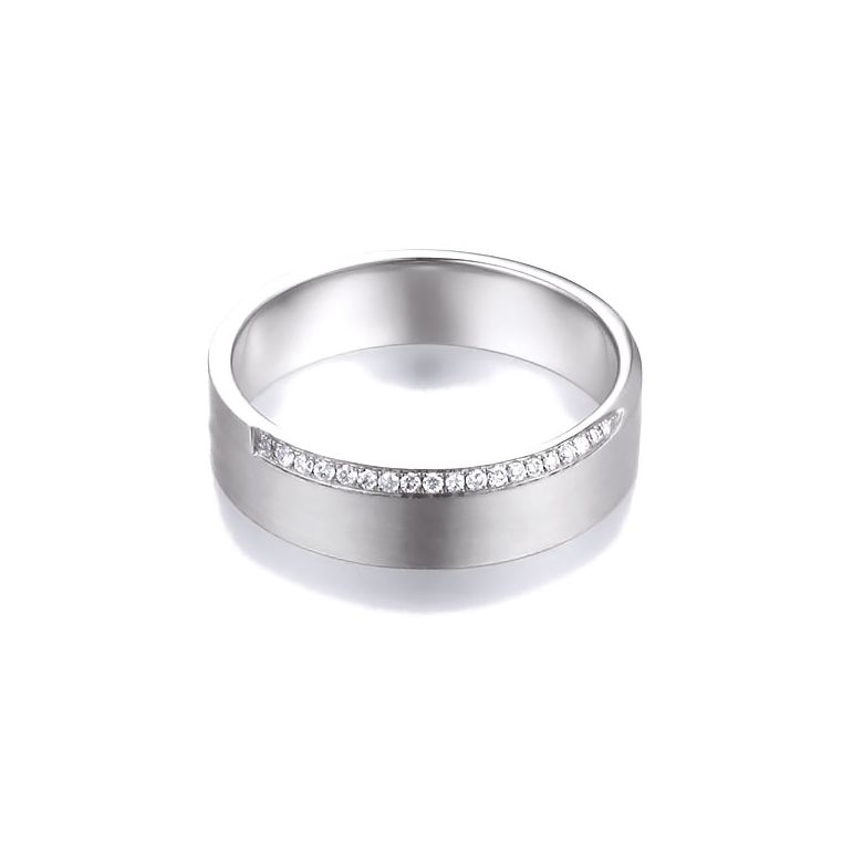 Alliance Prielle- Or Blanc Brossé 18cts pour Femme - Liseré de 19 Diamants | Gemperles - 3