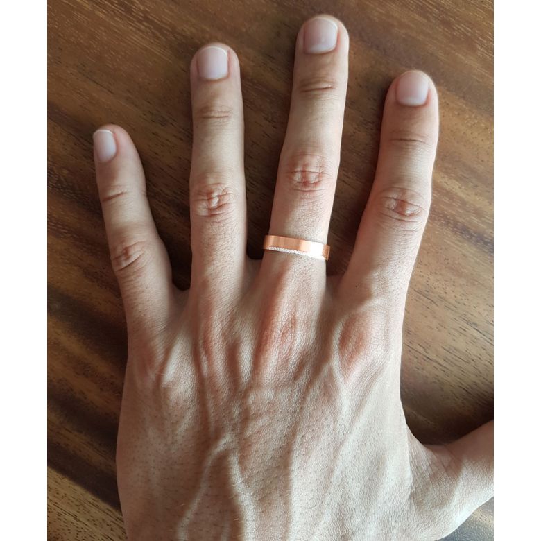 Alliance Brandon- Or Rose Brossé 18cts pour Homme - Liseré de 19 Diamants | Gemperles - 2