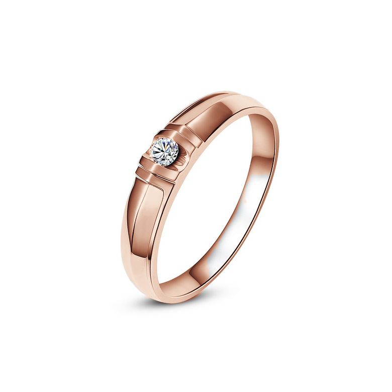 Alliance solitaire sophistiqué. Alliance femme. Or rose, Diamant | Constance - 2