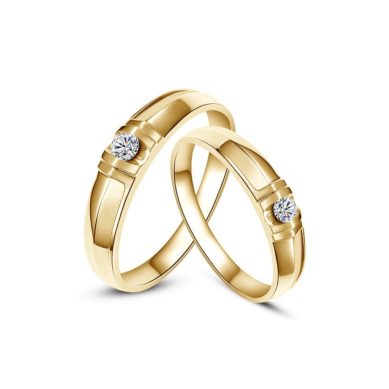 Alliances solitaires sophistiqués. Alliances duo. Or jaune, Diamants | Constance & Schubert - 1