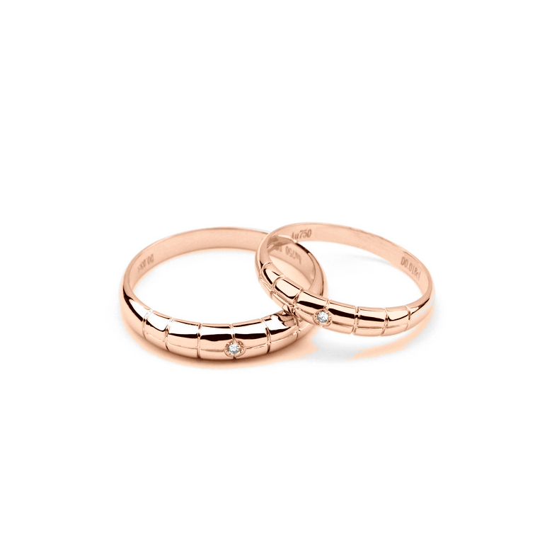 Alliance homme motifs quadrillés - Or rose, diamant clos - 3