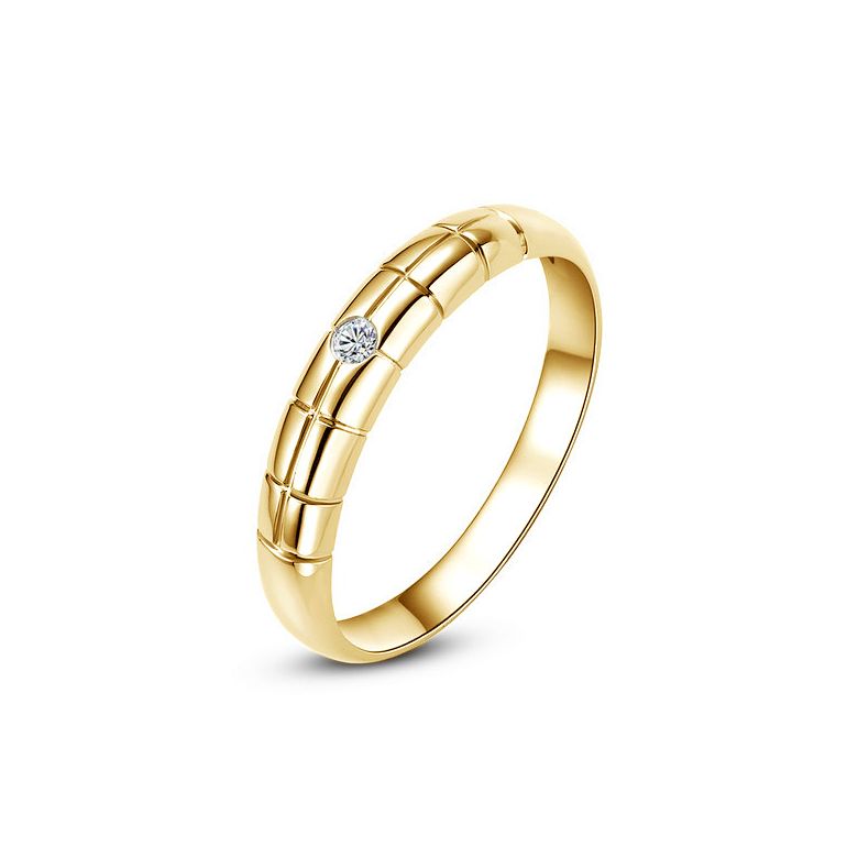 Alliance quadrillage pour homme - Or jaune, diamant serti clos - 1