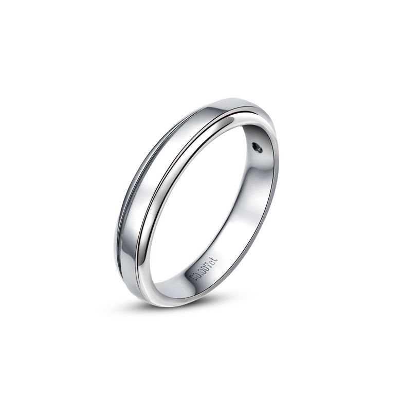 Anneau d'or blanc 750/1000. Alliance androgyne Homme. Diamant | Adam - 1