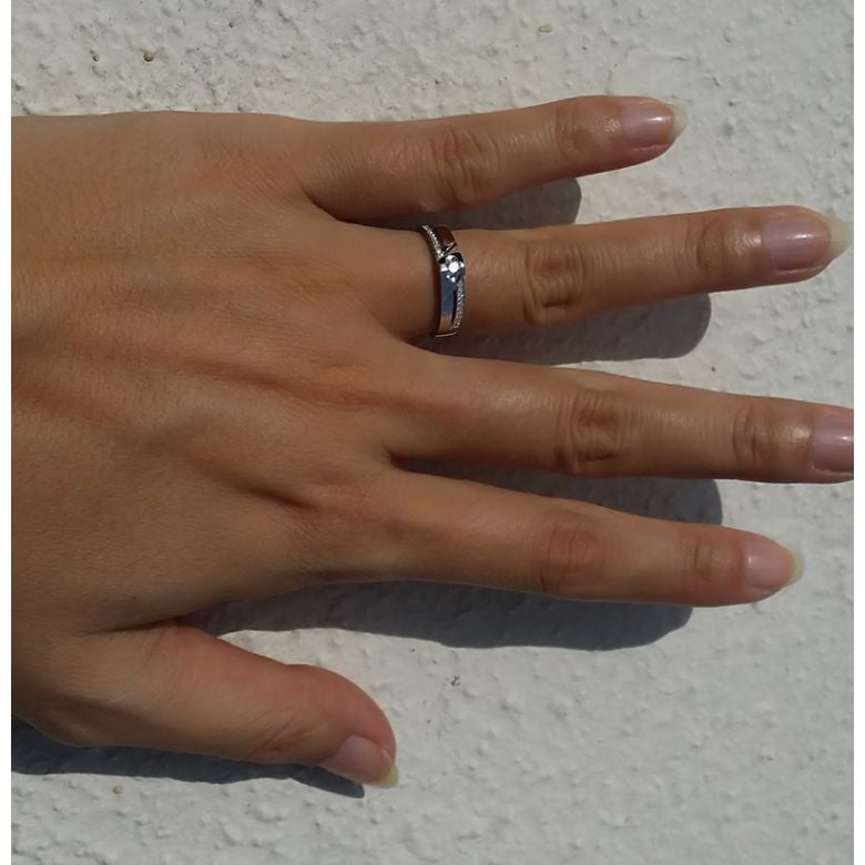 Alliance Femme solitaire diamants - Alliance moderne Or blanc 18cts - 4