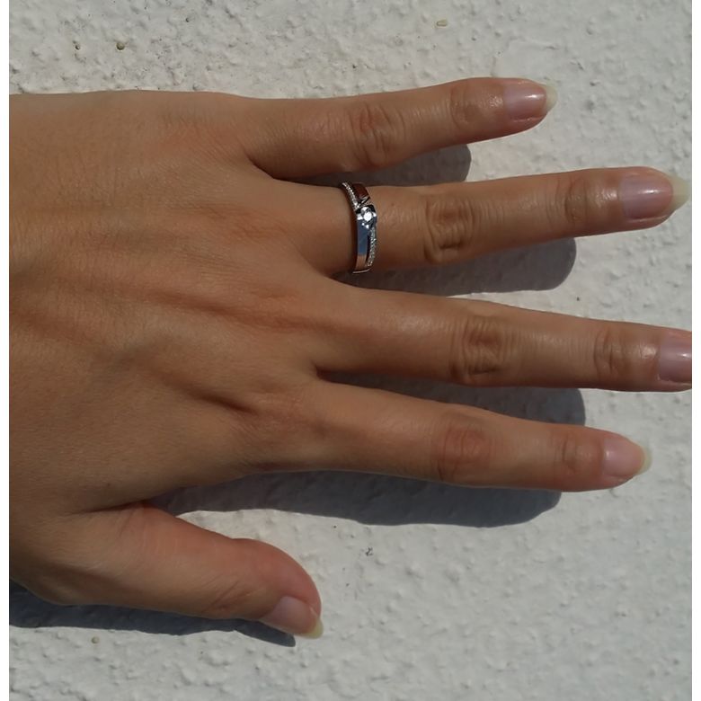 Alliance Femme solitaire diamants - Alliance moderne Platine - 3