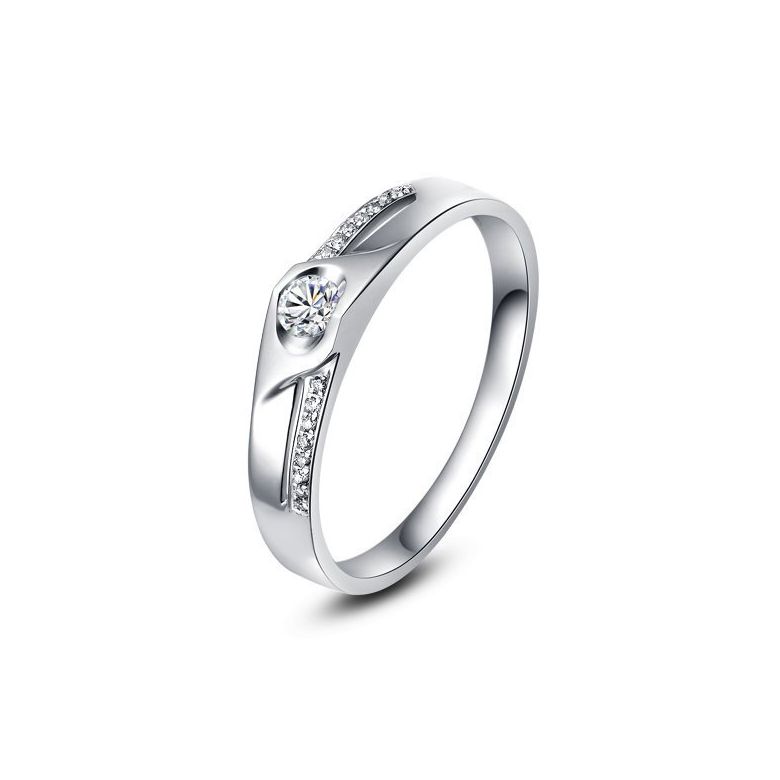 Alliance Femme solitaire diamants - Alliance moderne Platine - 1