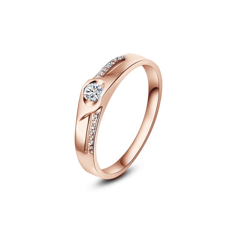 Alliance Femme solitaire diamants - Alliance moderne Or rose 18cts - 1