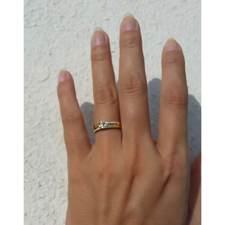 Alliance Femme solitaire diamants - Alliance moderne Or jaune 18cts - 2