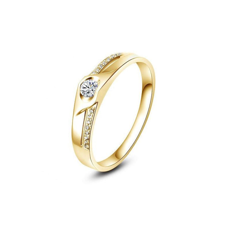 Alliance Femme solitaire diamants - Alliance moderne Or jaune 18cts - 1
