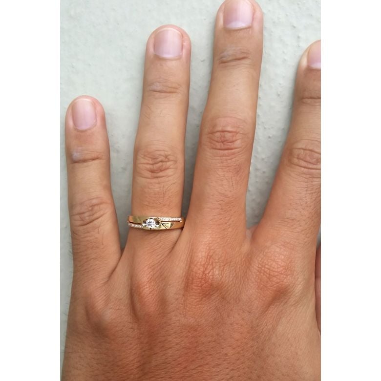 Alliance Homme solitaire diamants - Alliance moderne Or jaune 18cts - 2