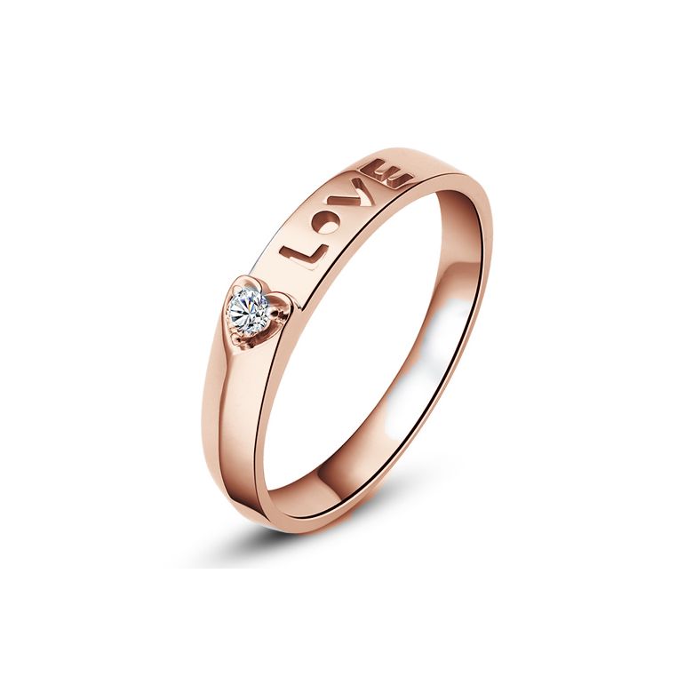 Alliance Love & Coeur de diamant - Or rose 750/1000 - Pour Femme - 1