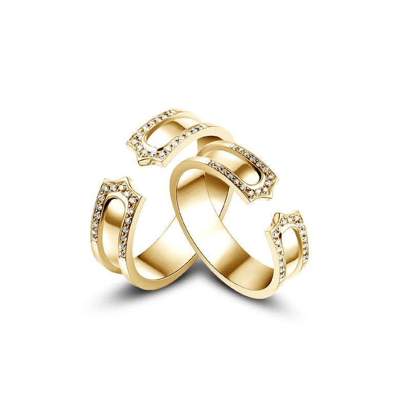 Alliances or jaune originales - Anneaux discontinus Couple - Diamants - 1