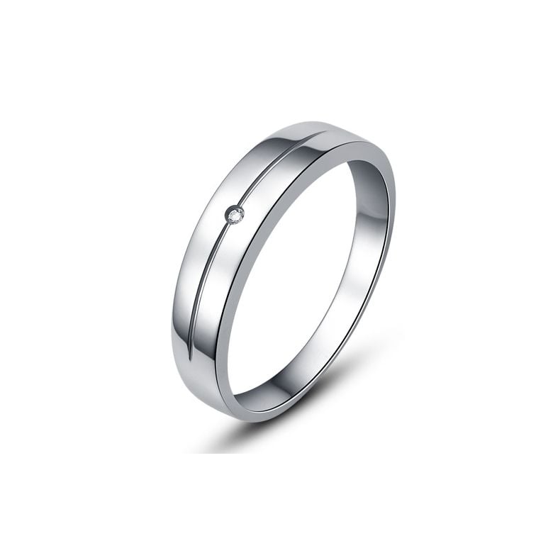 Alliance Homme or blanc 18cts - Diamant serti clos - 1