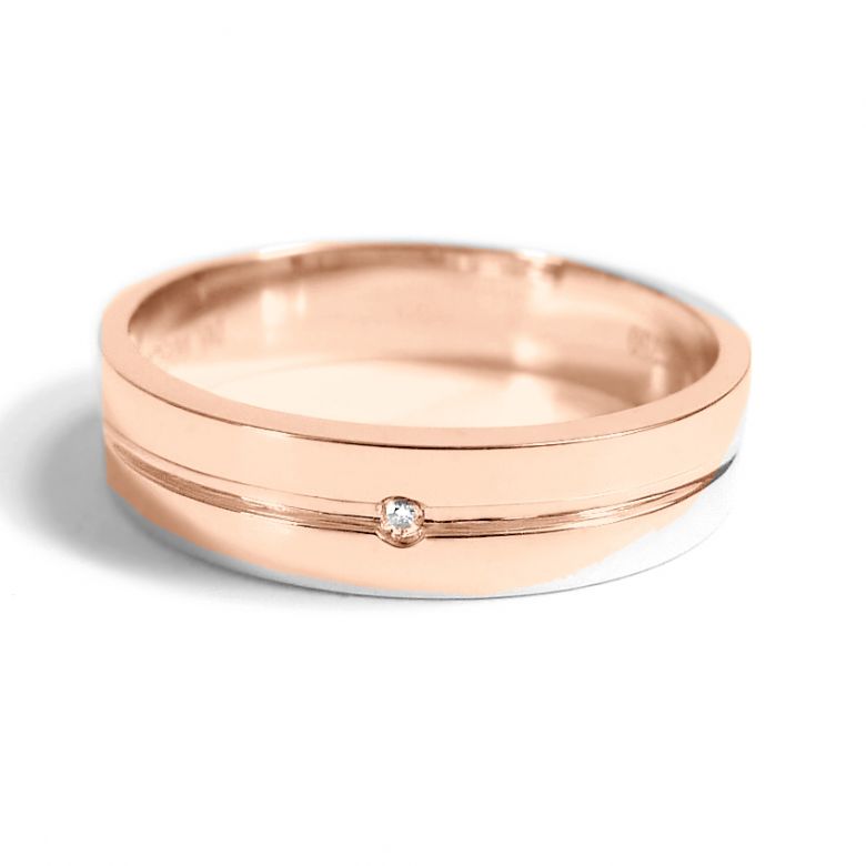 Alliance Homme or rose 18cts - Diamant serti clos - 2