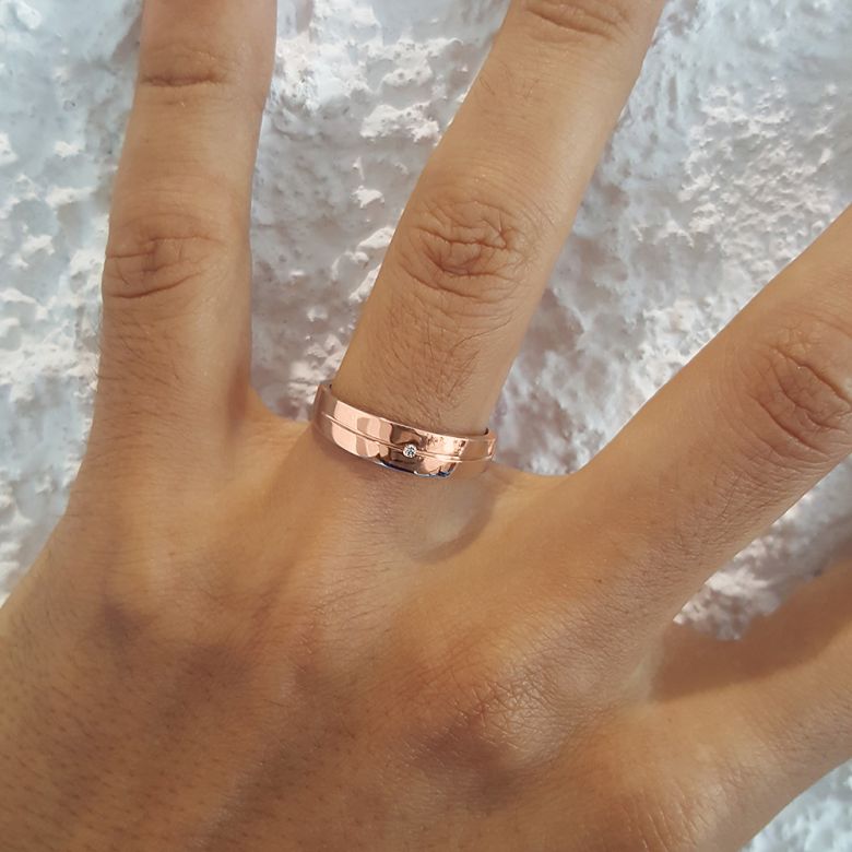 Alliance Homme or rose 18cts - Diamant serti clos - 4
