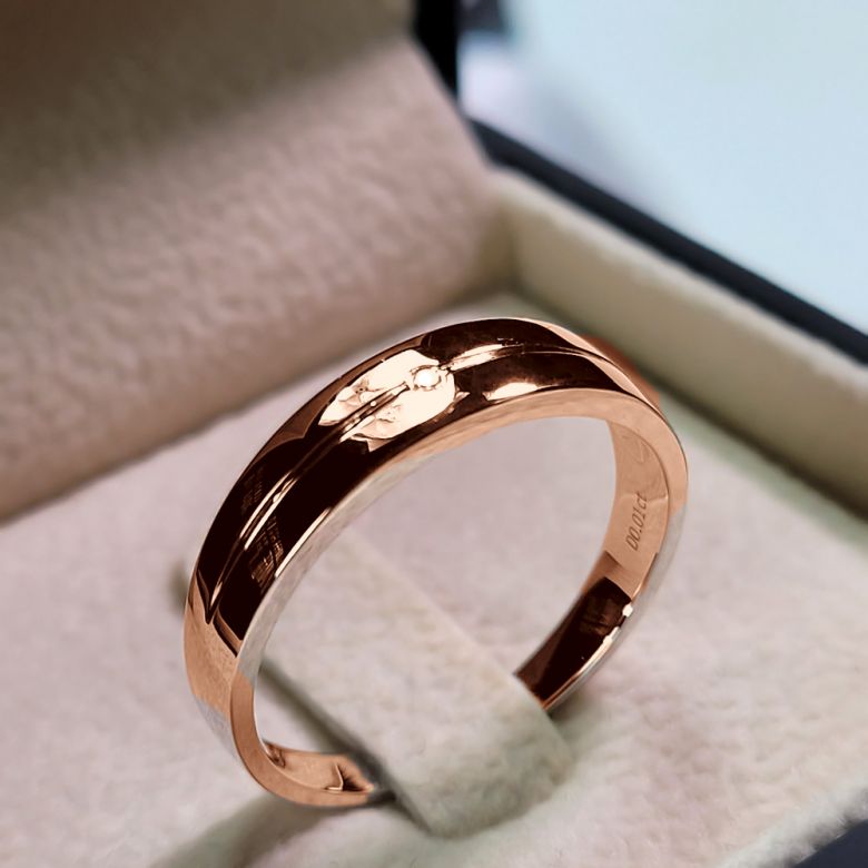 Alliance Homme or rose 18cts - Diamant serti clos - 5