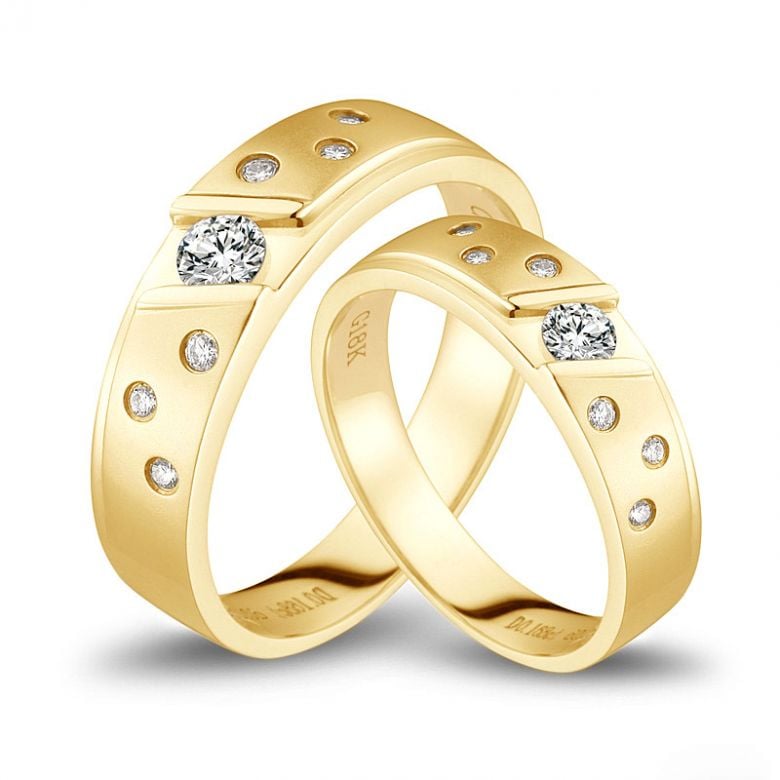 Bagues alliances constellations diamantées - En or jaune 18cts - Duo - 2