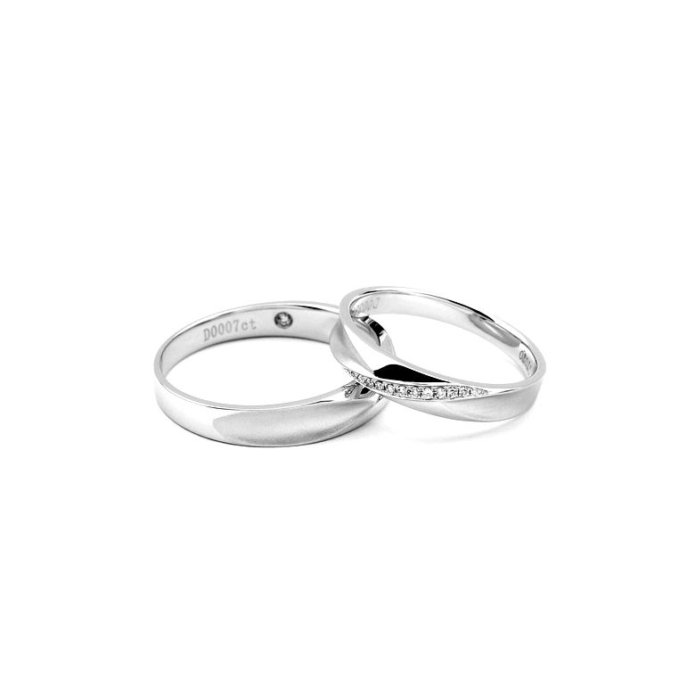 Duo d'alliances prestige - Design en diagonale -  Platine, diamants - 3