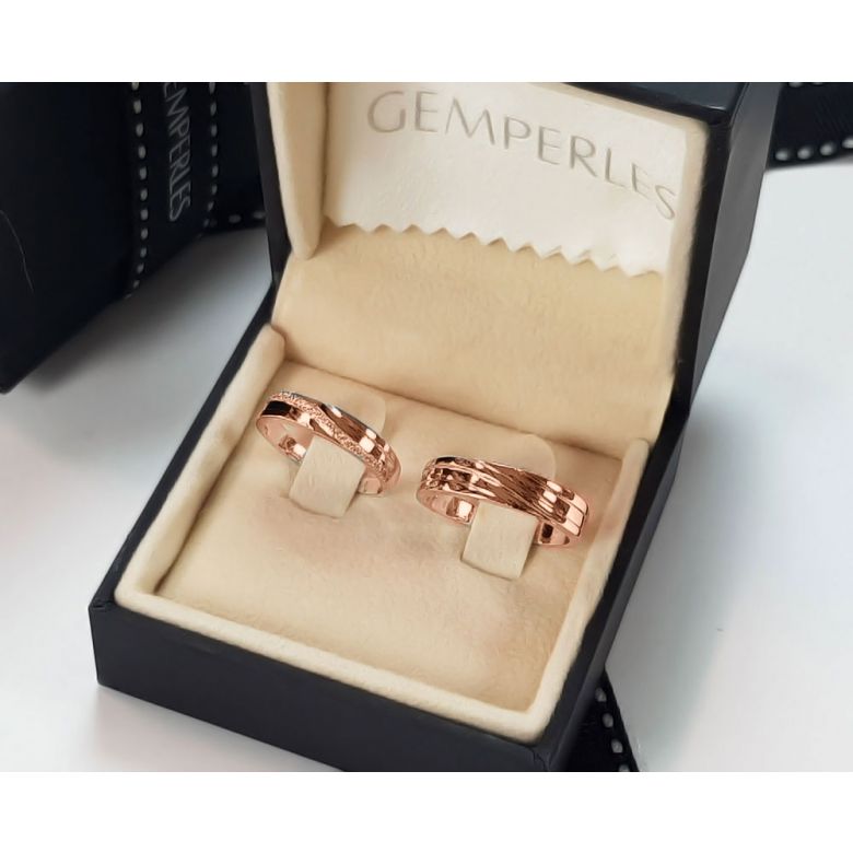 Alliance homme or rose stylé en diagonale. Diamant clos | Eolas - 4