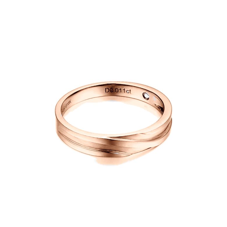 Alliance homme or rose stylé en diagonale. Diamant clos | Eolas - 5