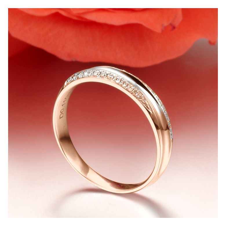 Alliance Femme. Or rose. Diamants 0.11ct - 5
