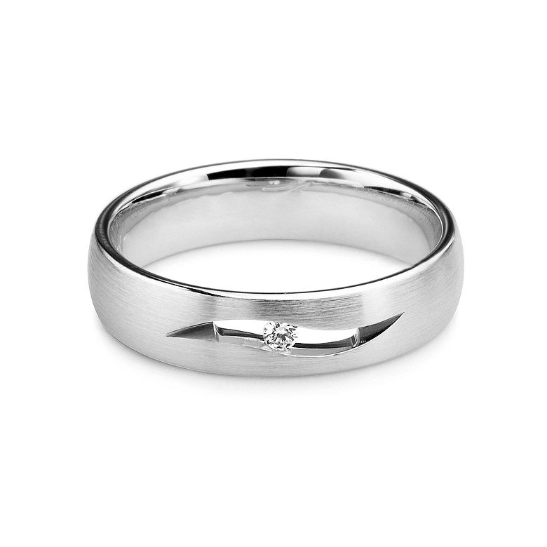 Alliance diamant or blanc - Lignes pures et découpées - Femme - 2