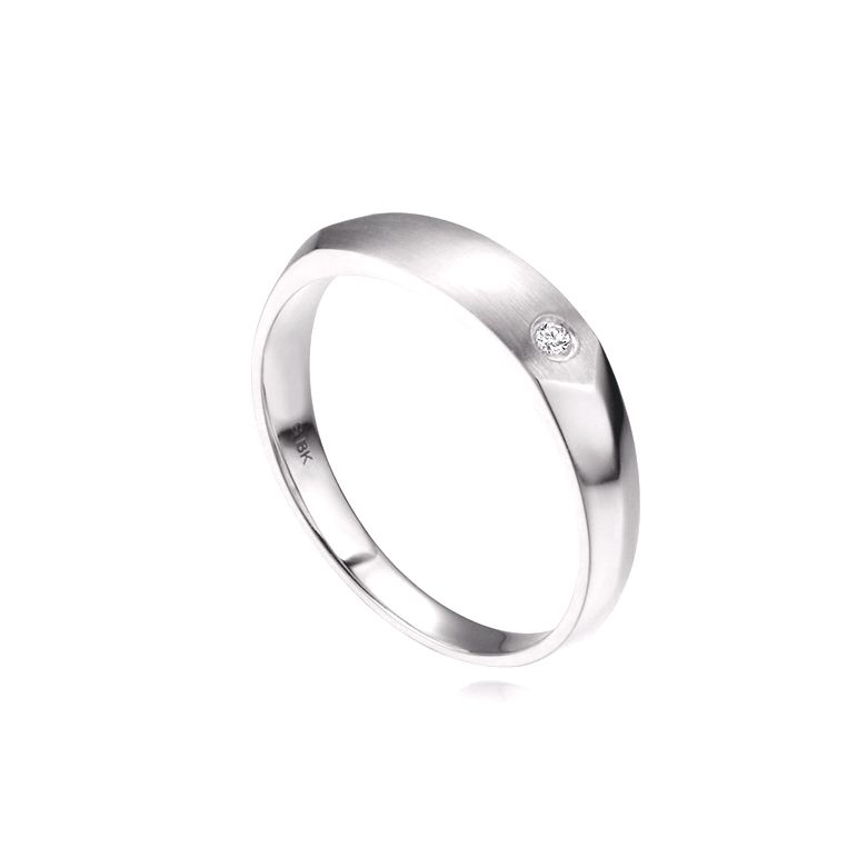 Alliance homme taillée biseau - Or blanc brossé et poli - Diamant | karasek - 1