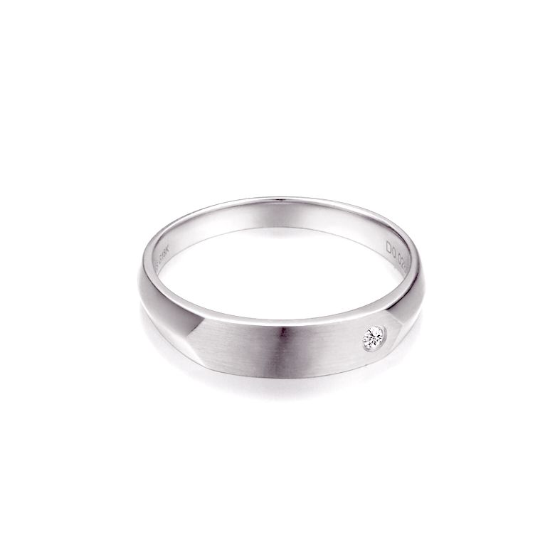 Alliance homme taillée biseau - Or blanc brossé et poli - Diamant | karasek - 2