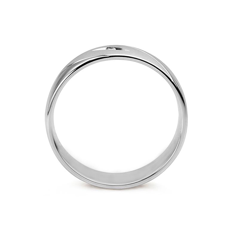 Alliance homme - Lignes fluides or blanc, diamant - Polie, brossée - 4