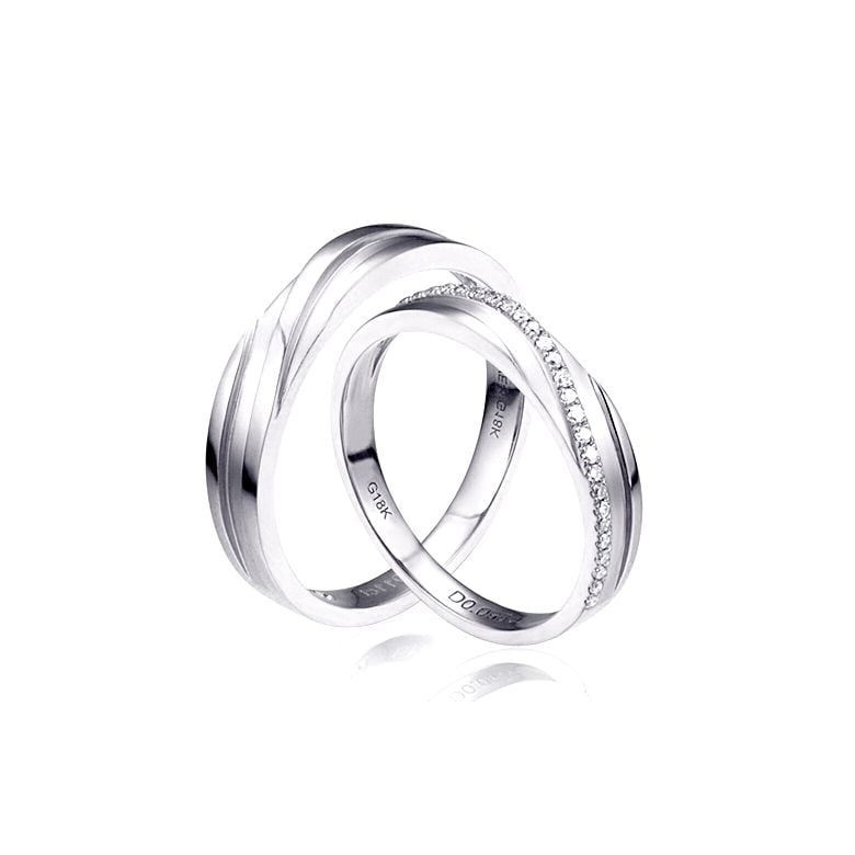 Duo d'alliances prestige - Design en diagonale -  Or blanc, diamants | Gemperles - 1