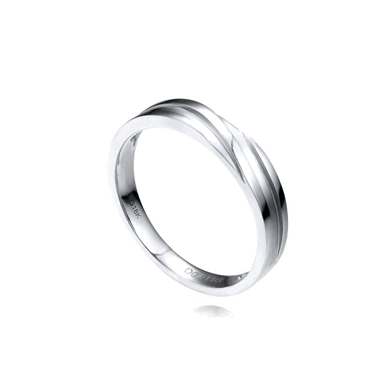 Alliance homme or blanc stylé en diagonale. Diamant clos | Eolas - 1